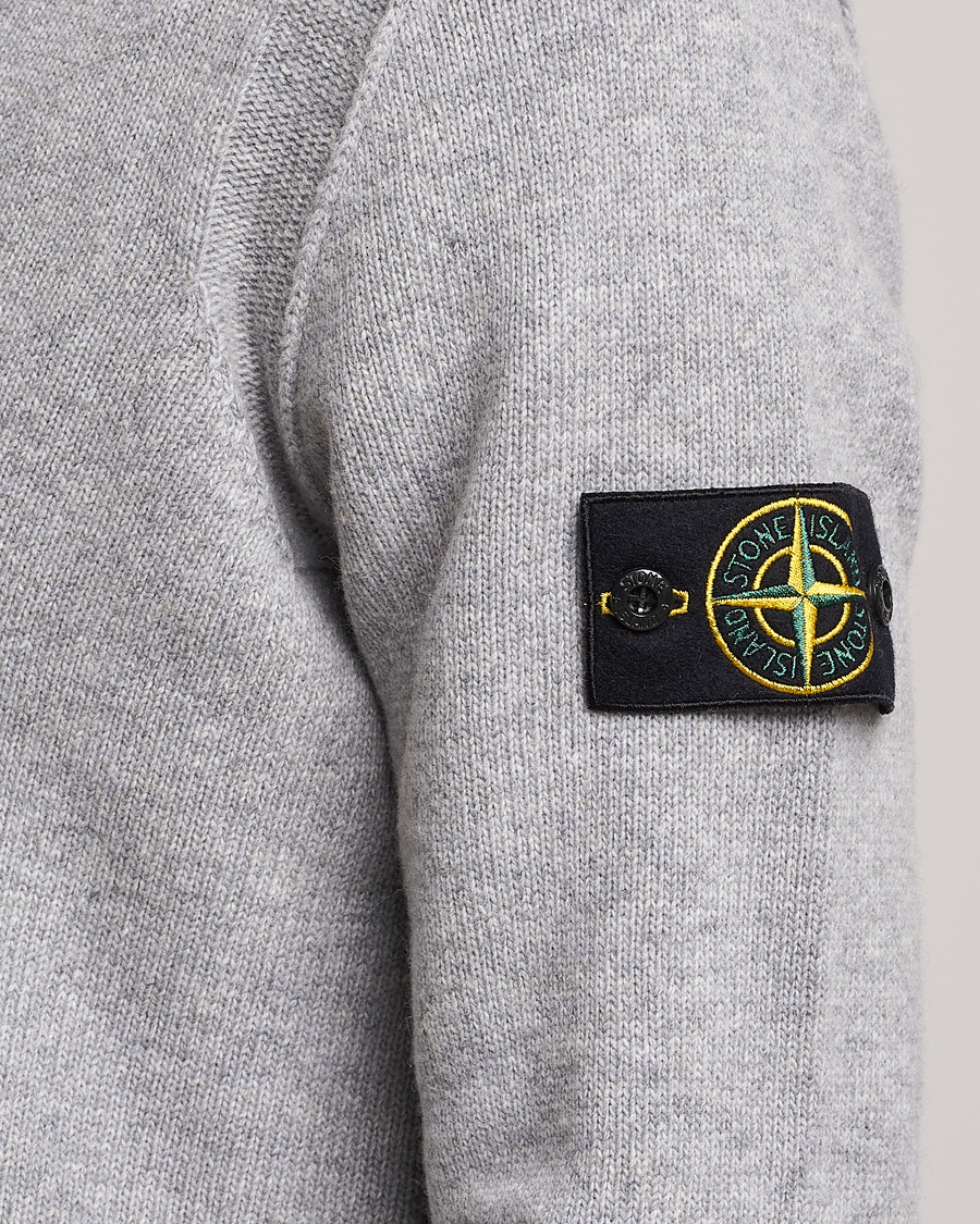 Men | Sweaters & Knitwear | Stone Island | Knitted Lambwool Half Button Zip Melange Grey