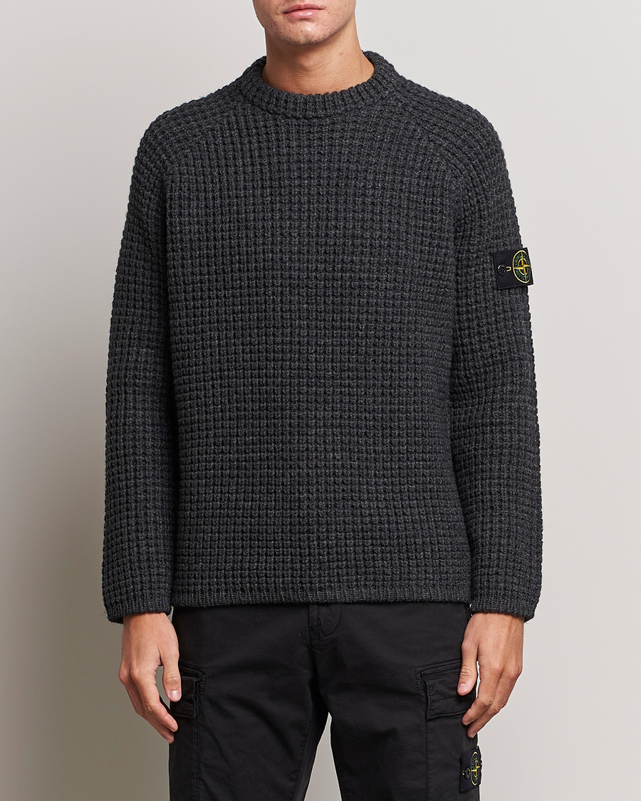 Men | Stone Island | Stone Island | Structured Knitted Pure Wool Sweater Melange Charcoal