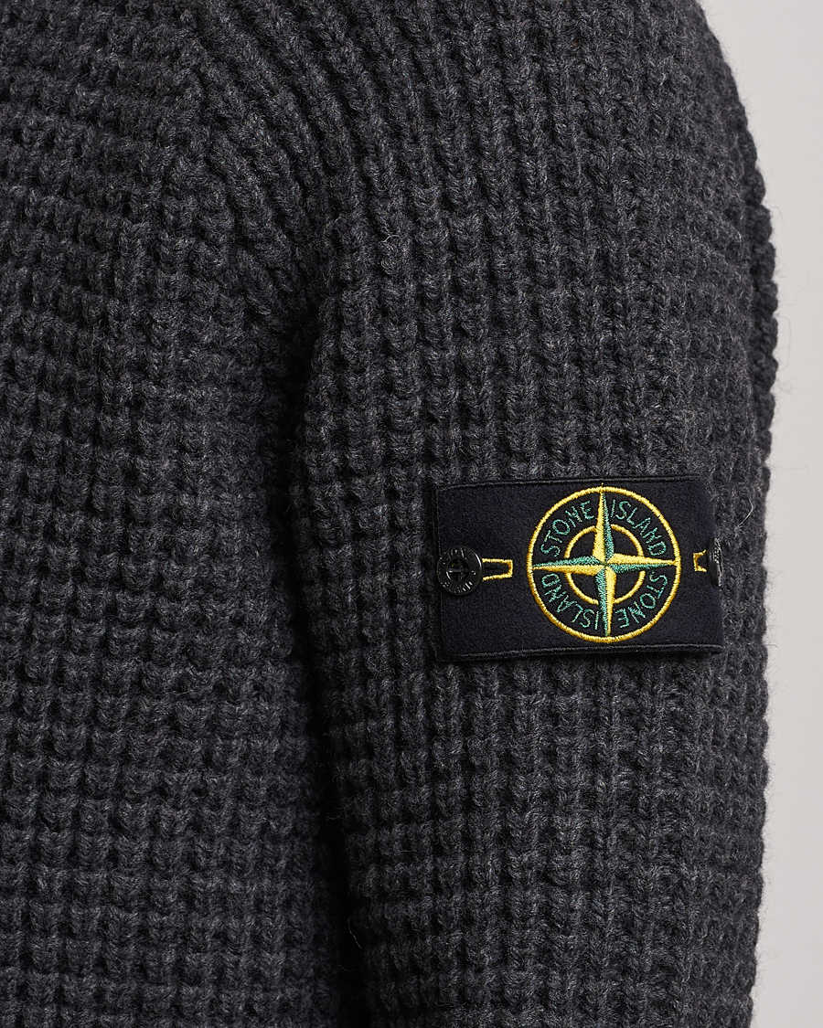 Men | Sweaters & Knitwear | Stone Island | Structured Knitted Pure Wool Sweater Melange Charcoal