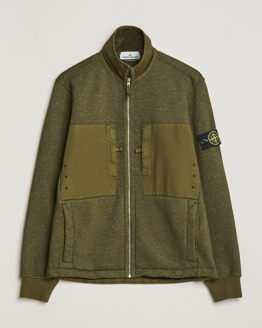 Men | Sweaters & Knitwear | Stone Island | Garment Dyed Terry Fleece Full Zip Olive