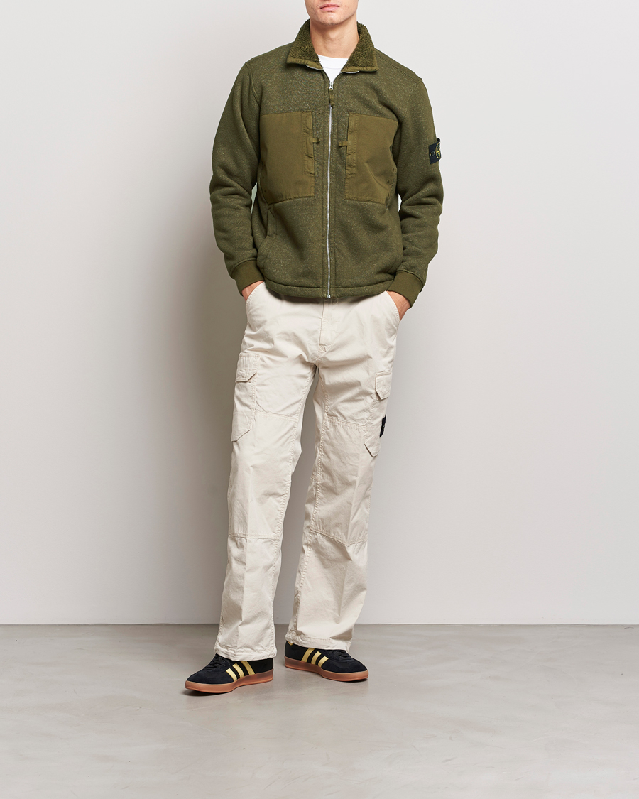 Men | Sweaters & Knitwear | Stone Island | Garment Dyed Terry Fleece Full Zip Olive