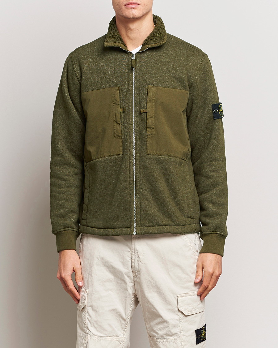 Men | Sweaters & Knitwear | Stone Island | Garment Dyed Terry Fleece Full Zip Olive
