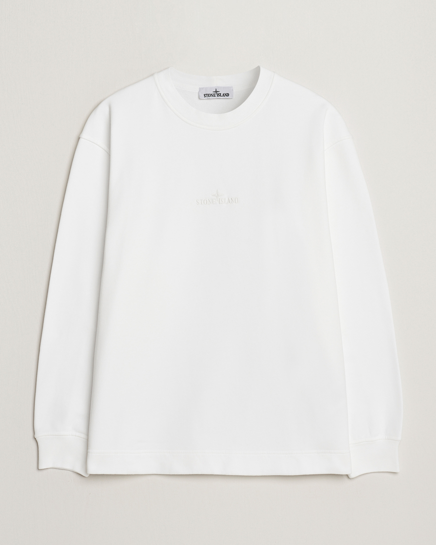 Men | Sweaters & Knitwear | Stone Island | Garment Dyed Fleece Logo Sweatshirt White