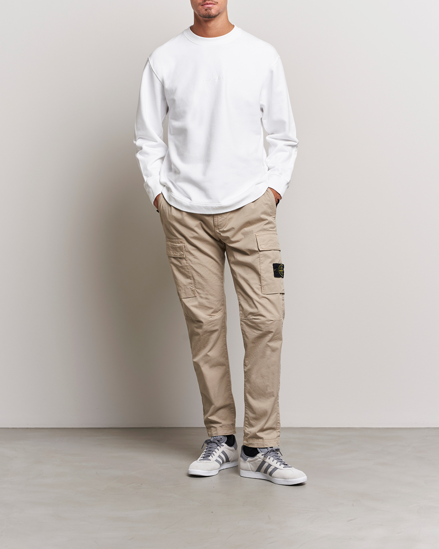 Men | Sweaters & Knitwear | Stone Island | Garment Dyed Fleece Logo Sweatshirt White