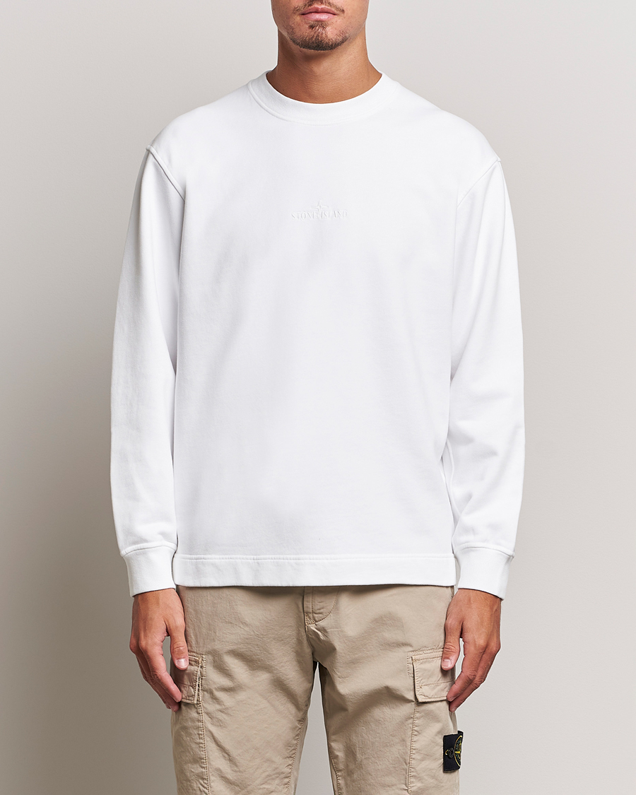 Men | Sweaters & Knitwear | Stone Island | Garment Dyed Fleece Logo Sweatshirt White