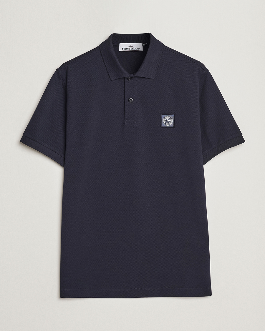Men | Short Sleeve Polo Shirts | Stone Island | Cotton Pique Polo Navy Blue