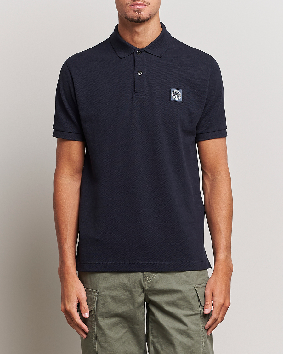 Men | Short Sleeve Polo Shirts | Stone Island | Cotton Pique Polo Navy Blue