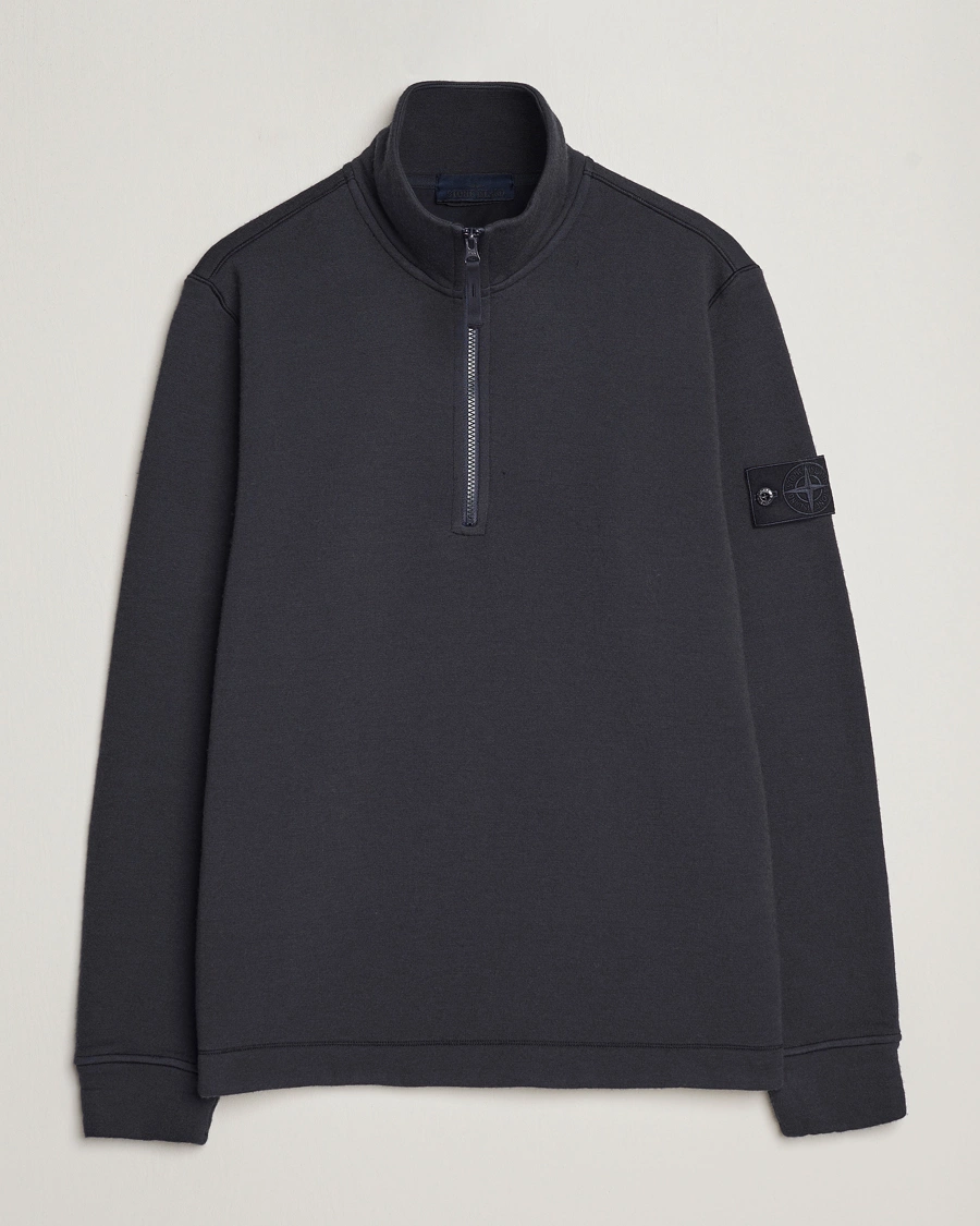 Men | Sweaters & Knitwear | Stone Island | Ghost Piece Wool Fleece Half Zip Navy Blue