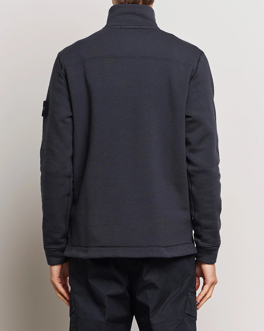 Men | Sweaters & Knitwear | Stone Island | Ghost Piece Wool Fleece Half Zip Navy Blue