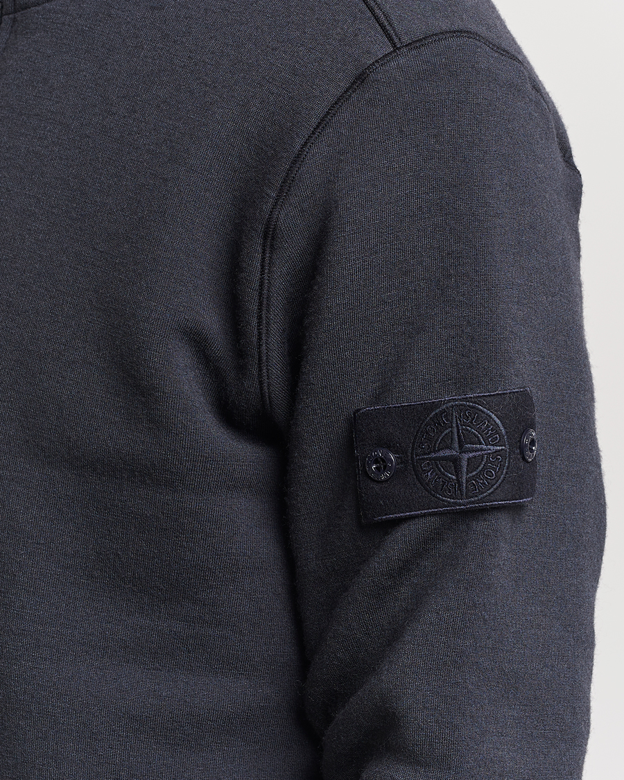 Men | Sweaters & Knitwear | Stone Island | Ghost Piece Wool Fleece Half Zip Navy Blue