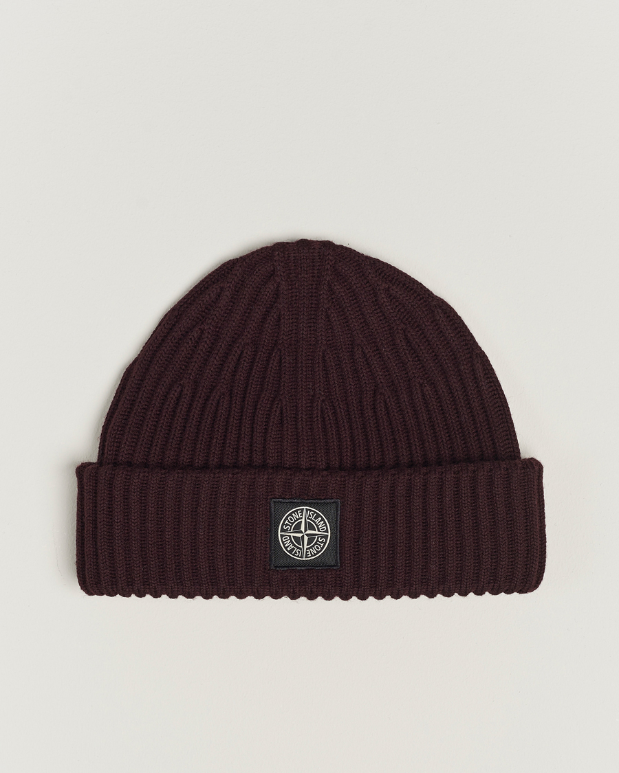Men | Stone Island Full Rib Wool Beanie Dark Burgundy | Stone Island | Full Rib Wool Beanie Dark Burgundy