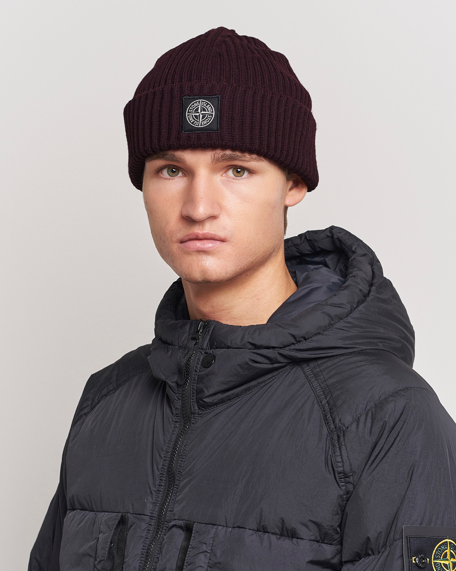 Men | Stone Island Full Rib Wool Beanie Dark Burgundy | Stone Island | Full Rib Wool Beanie Dark Burgundy