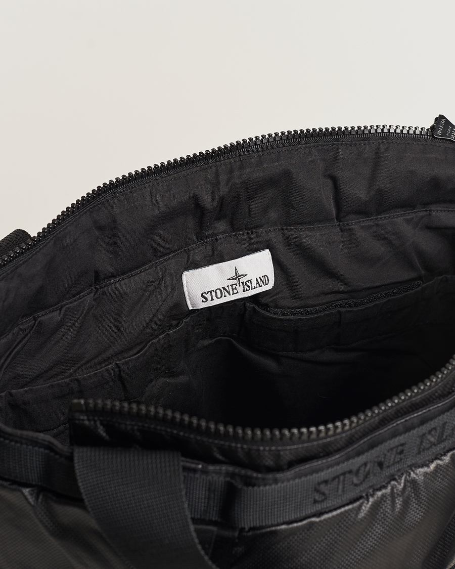 Men | Stone Island Garment Dyed Mussola Gommata Canvas Big Tote Black | Stone Island | Garment Dyed Mussola Gommata Canvas Big Tote Black