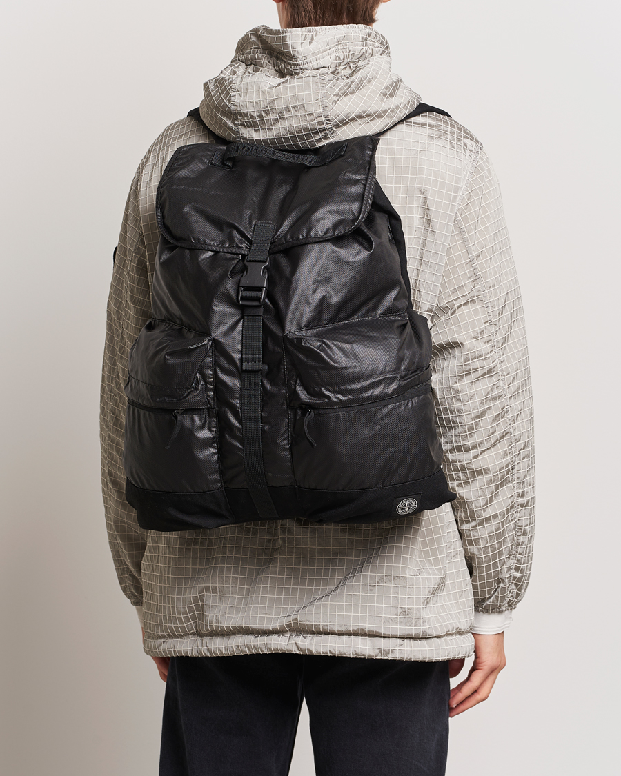 Men | New Brands | Stone Island | Garment Dyed Mussola Gommata Canvas Backpack Black