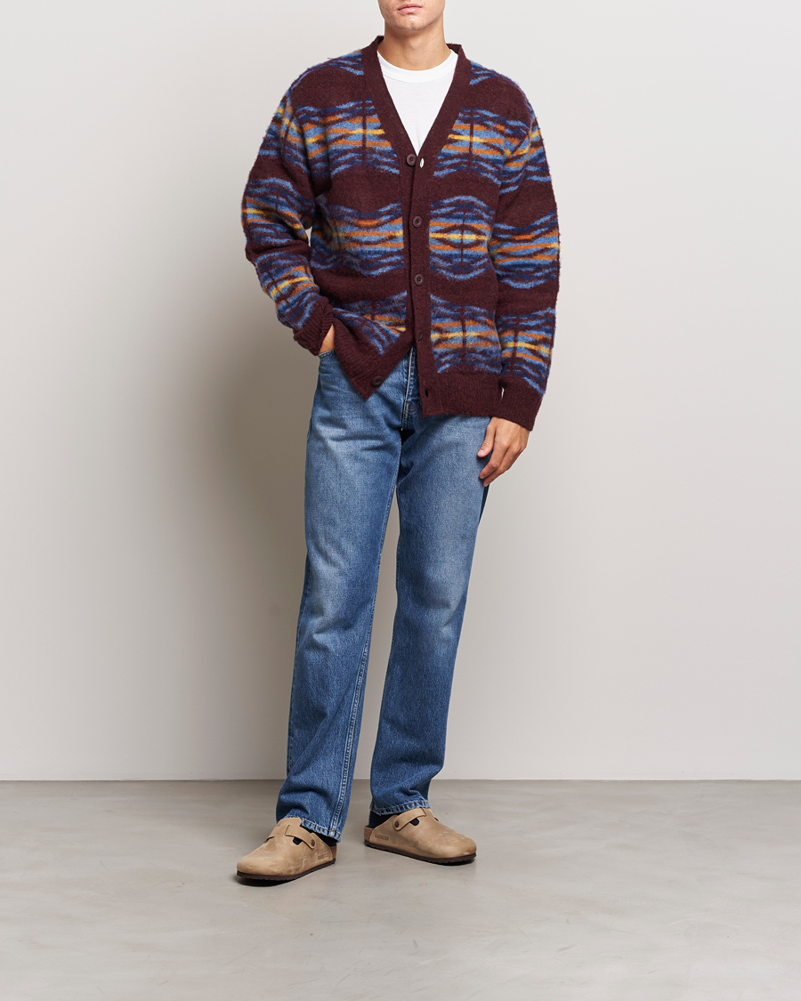 Men | Sweaters & Knitwear | Howlin' | Brushed Wool Pattern Cardigan Bordeaux