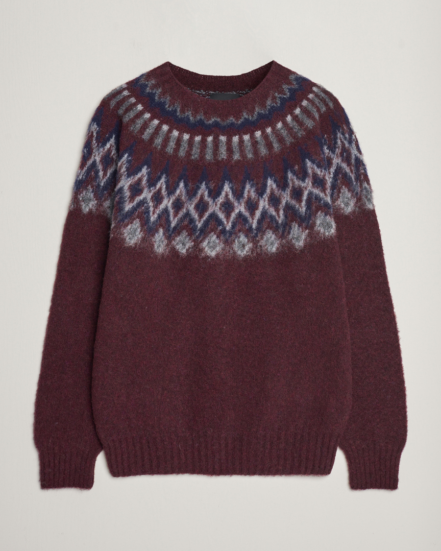 Men | Sweaters & Knitwear | Howlin' | Brushed Wool Fair Isle Crew Sweater Bordeaux