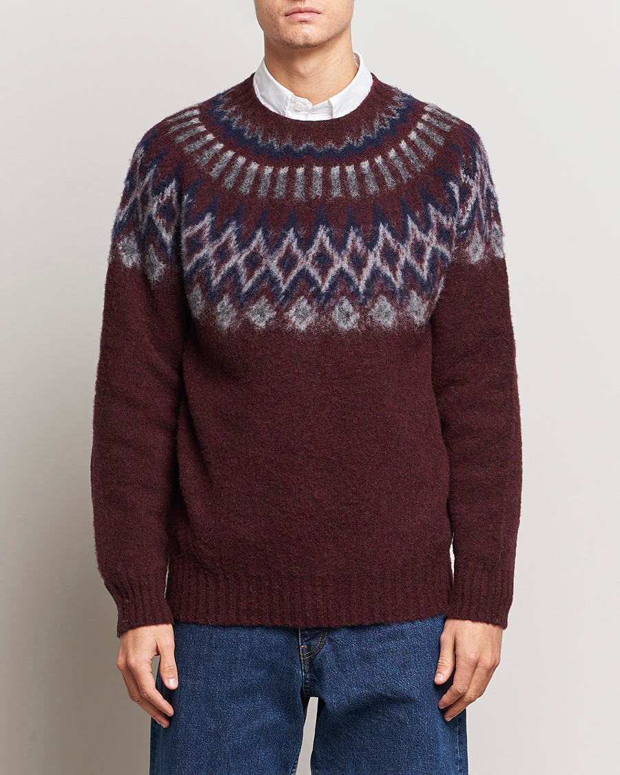 Men | Sweaters & Knitwear | Howlin' | Brushed Wool Fair Isle Crew Sweater Bordeaux