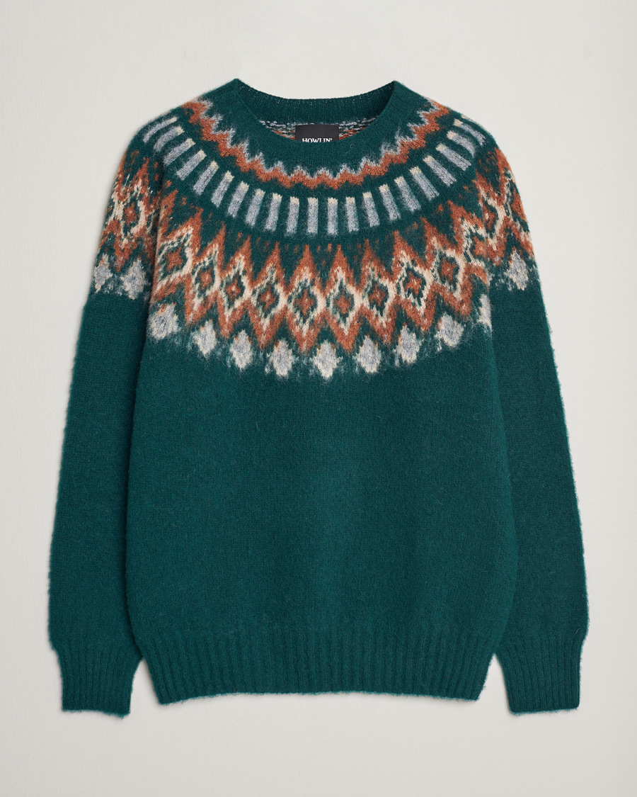 Men | Sweaters & Knitwear | Howlin' | Brushed Wool Fair Isle Crew Sweater Forest