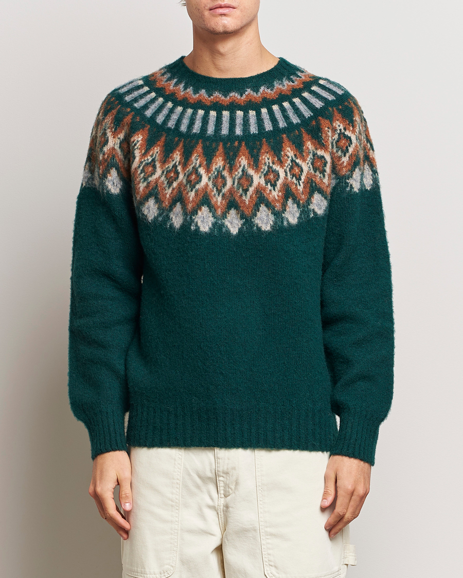 Men | Sweaters & Knitwear | Howlin' | Brushed Wool Fair Isle Crew Sweater Forest