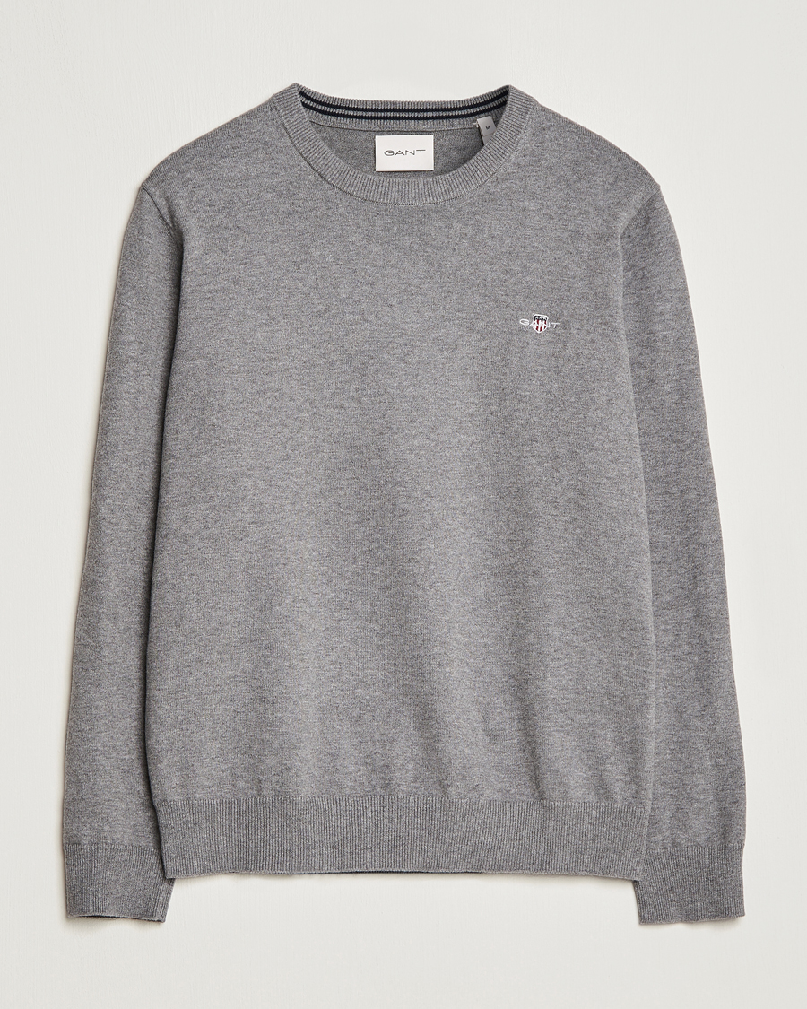 Men | Sweaters & Knitwear | Gant | Classic Cotton Crew Neck Dark Grey Melange