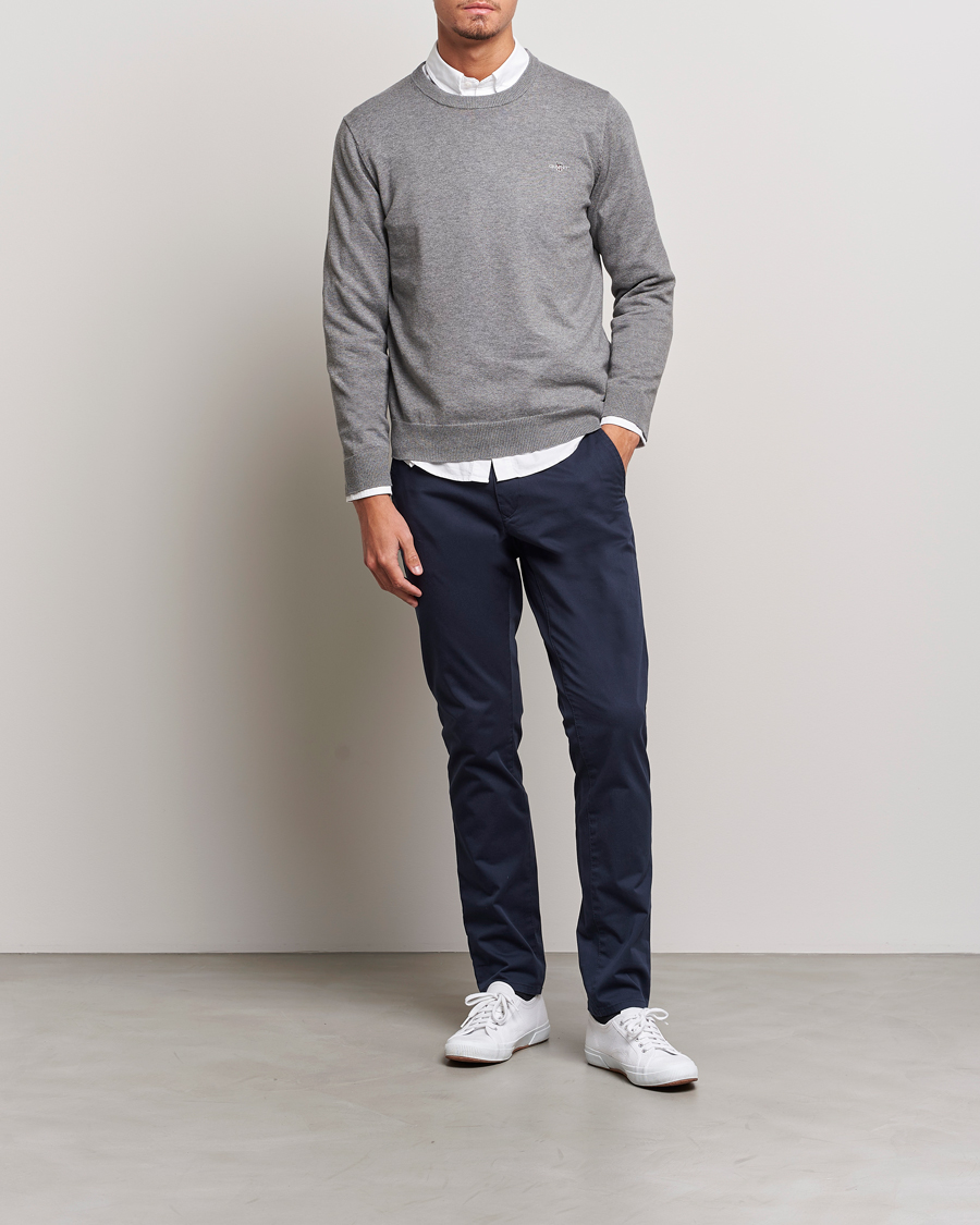 Men | Sweaters & Knitwear | Gant | Classic Cotton Crew Neck Dark Grey Melange