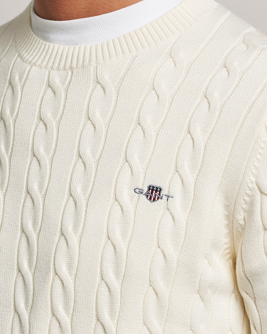 Men | Sweaters & Knitwear | Gant | Cotton Cable Crew Neck Cream