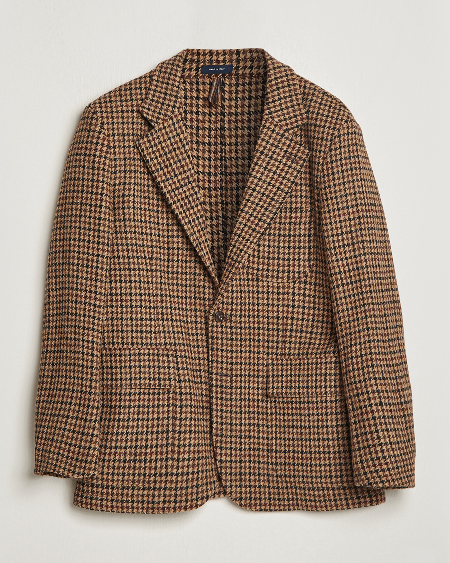 Men | Blazers | Drake's | MKVII Harris Tweed Games Houndstooth Blazer Brown