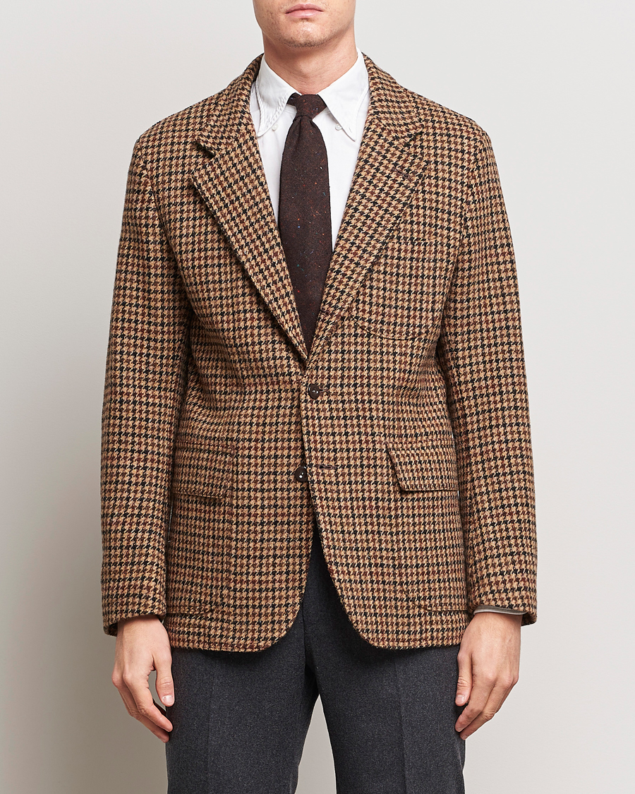 Drake's MKVII Harris Tweed Games Houndstooth Blazer Brown at