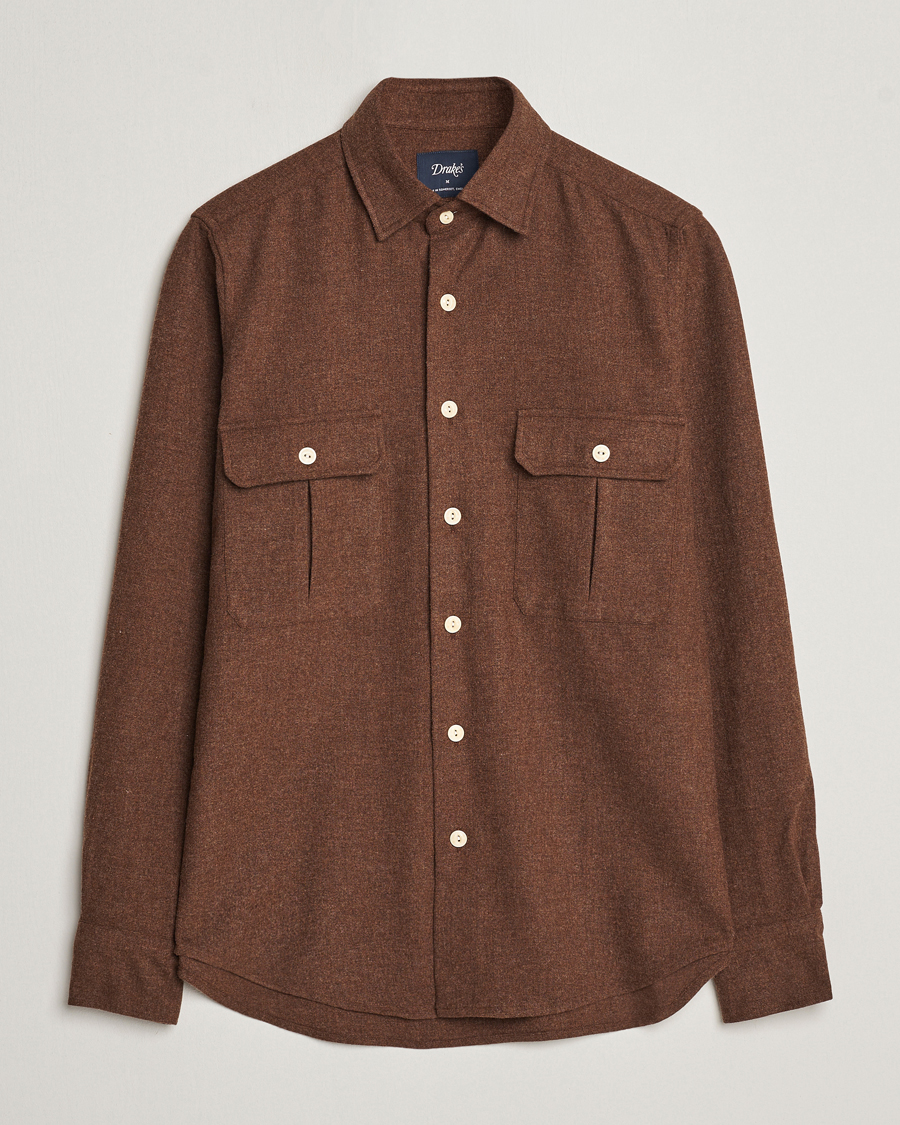 Drake's Merino Wool Work Shirt Brown at CareOfCarl.com