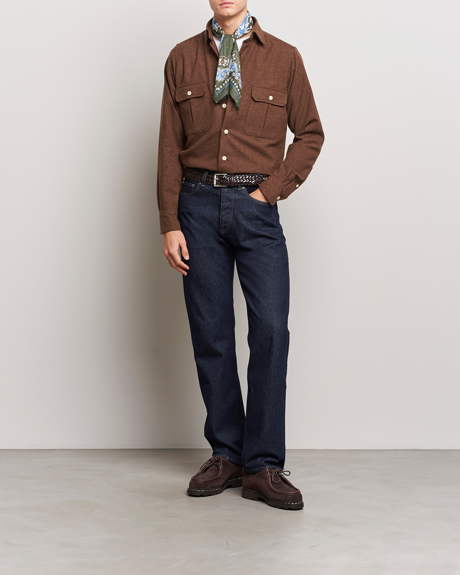 Men | Shirts | Drake's | Merino Wool Work Shirt Brown