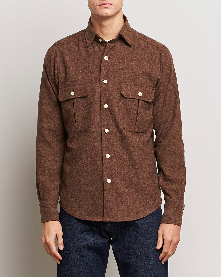 Men |  | Drake's | Merino Wool Work Shirt Brown