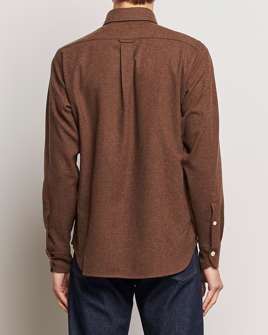 Men | Shirts | Drake's | Merino Wool Work Shirt Brown