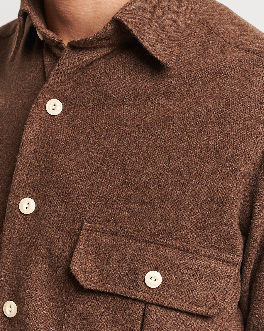 Men | Shirts | Drake's | Merino Wool Work Shirt Brown