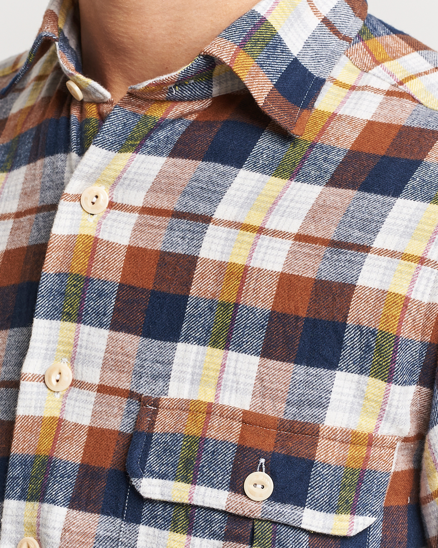 Men | Shirts | Drake's | Brushed Madras Checked Work Shirt Brown
