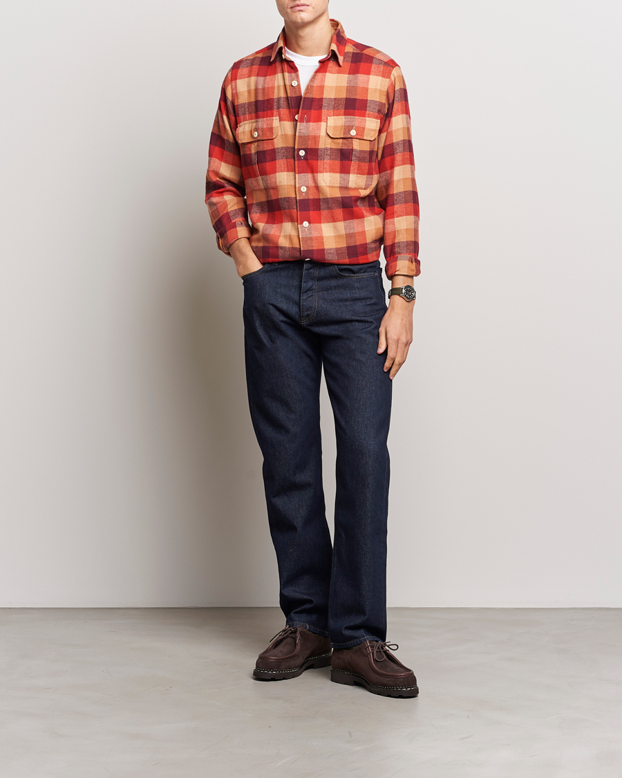 Men | Shirts | Drake's | Brushed Madras Checked Work Shirt Red