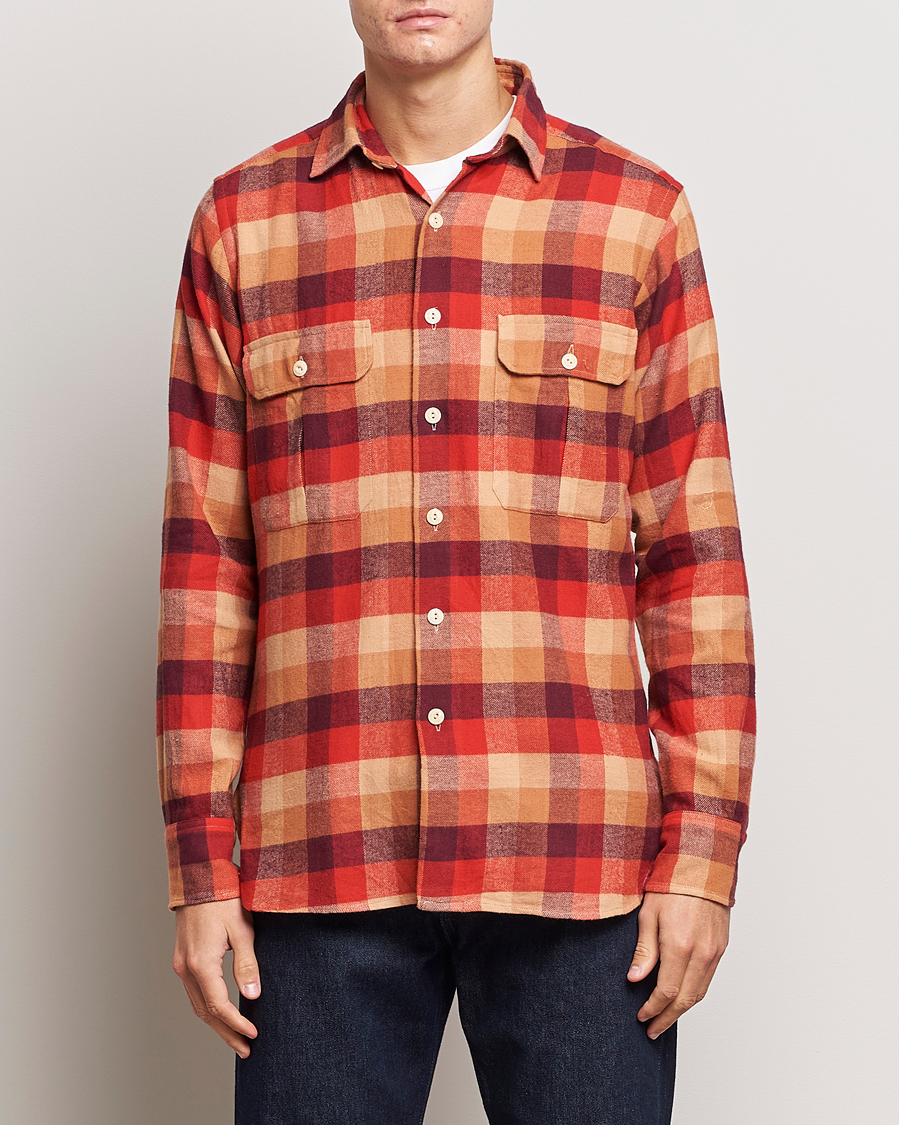 Men | Preppy Authentic | Drake's | Brushed Madras Checked Work Shirt Red