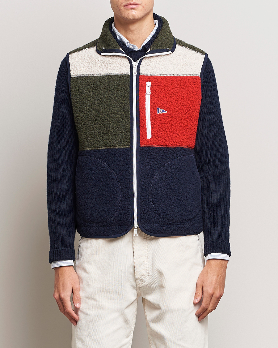 Men |  | Drake's | Colourblock Boucle Zip Fleece Vest Multi