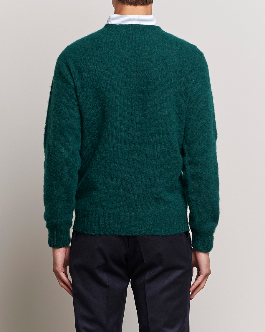 Men | Sweaters & Knitwear | Drake's | Brushed Shetland Crew Emerald Green