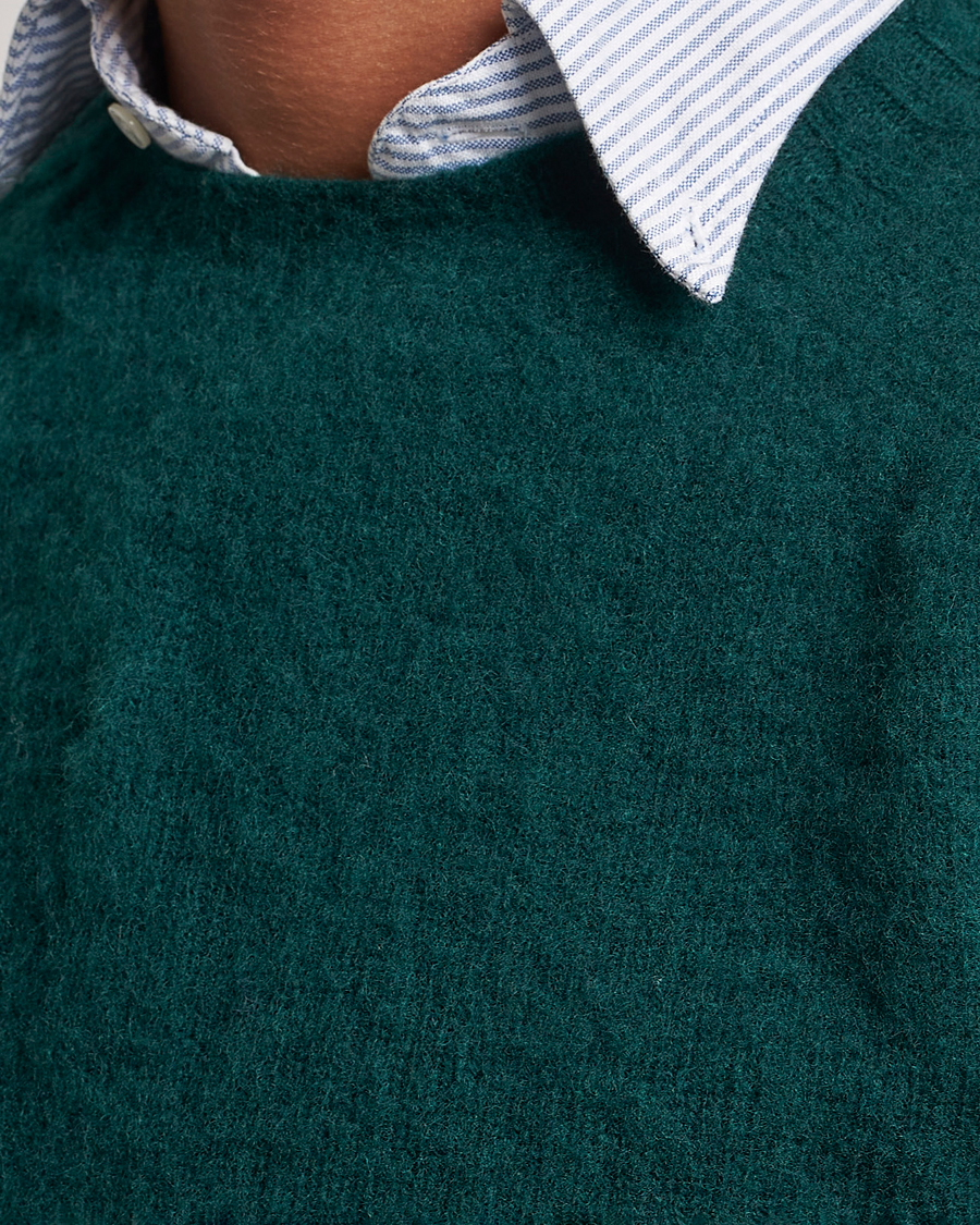 Men | Sweaters & Knitwear | Drake's | Brushed Shetland Crew Emerald Green