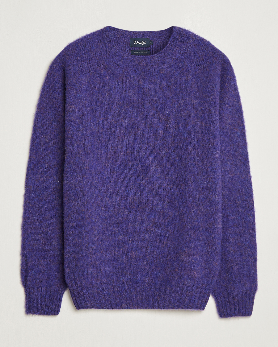 Men | Sweaters & Knitwear | Drake's | Brushed Shetland Crew Purple
