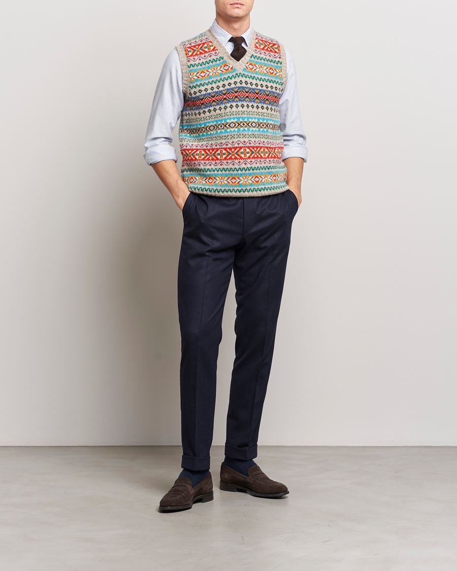 Drake's Fairisle Print Wool Vest Multi at CareOfCarl.com