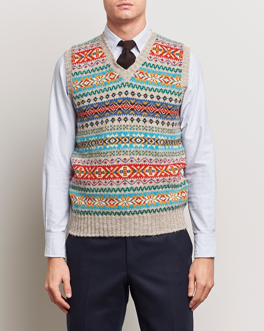 Drake's Fairisle Print Wool Vest Multi at CareOfCarl.com
