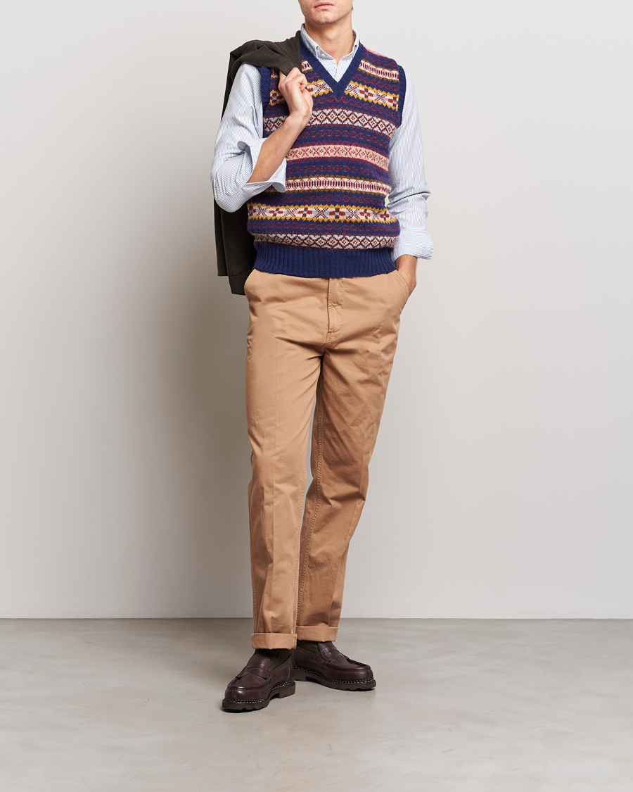 Drake's Fairisle Print Wool Vest Navy at CareOfCarl.com