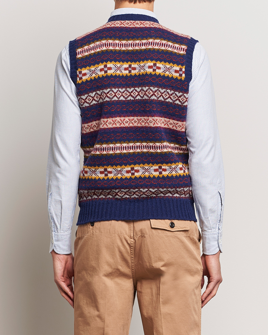 Men | Sweaters & Knitwear | Drake's | Fairisle Print Wool Vest Navy