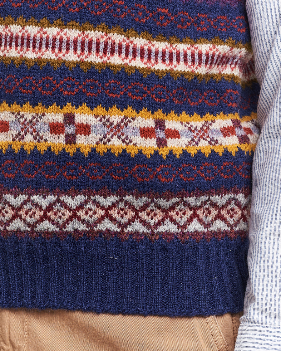 Men | Sweaters & Knitwear | Drake's | Fairisle Print Wool Vest Navy