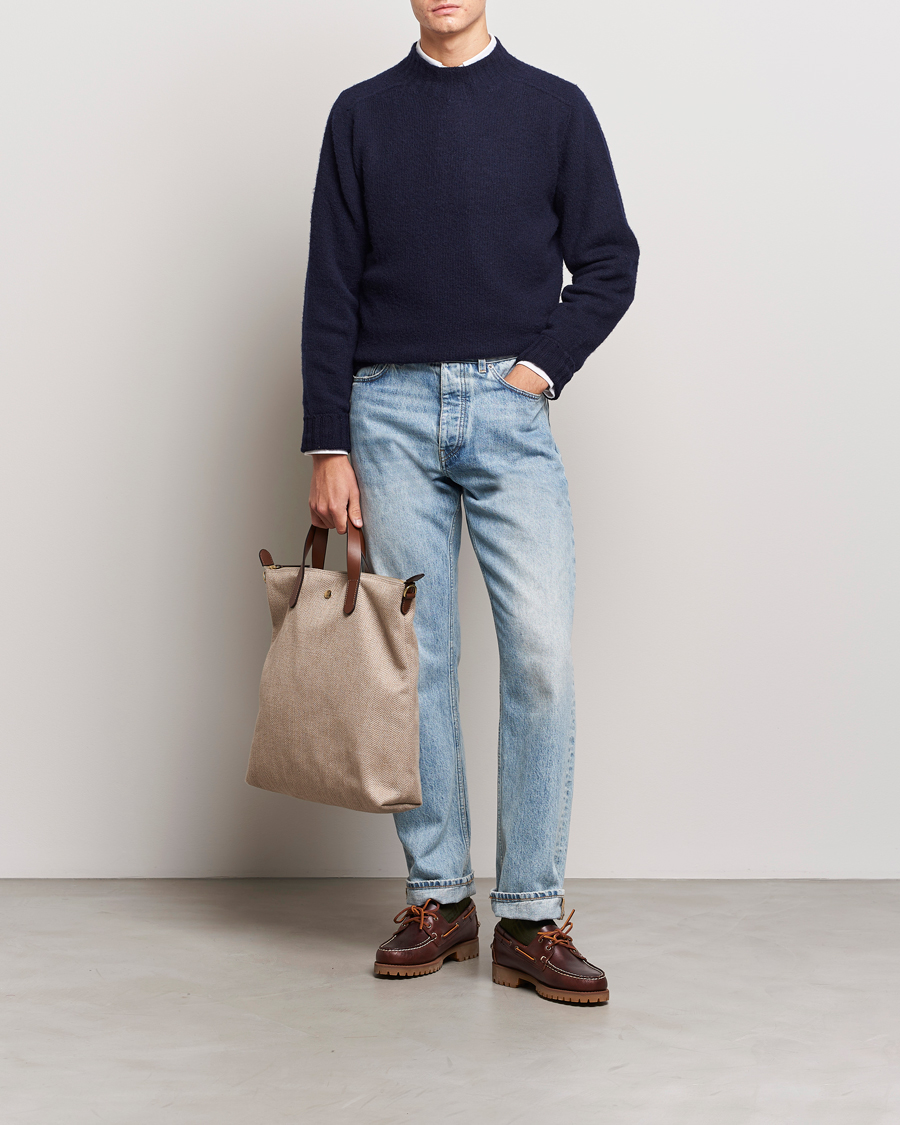 Men | Sweaters & Knitwear | Drake's | Brushed Shetland Mock Neck Jumper Navy