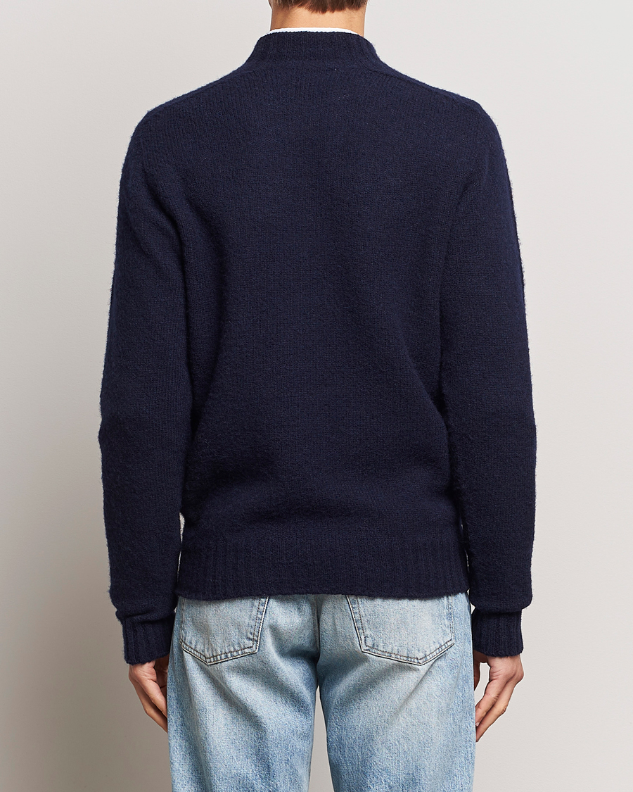 Men | Sweaters & Knitwear | Drake's | Brushed Shetland Mock Neck Jumper Navy