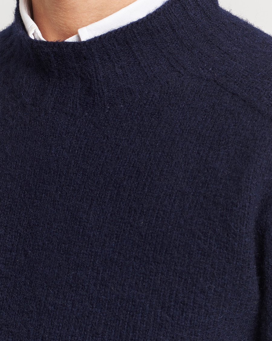 Men | Sweaters & Knitwear | Drake's | Brushed Shetland Mock Neck Jumper Navy