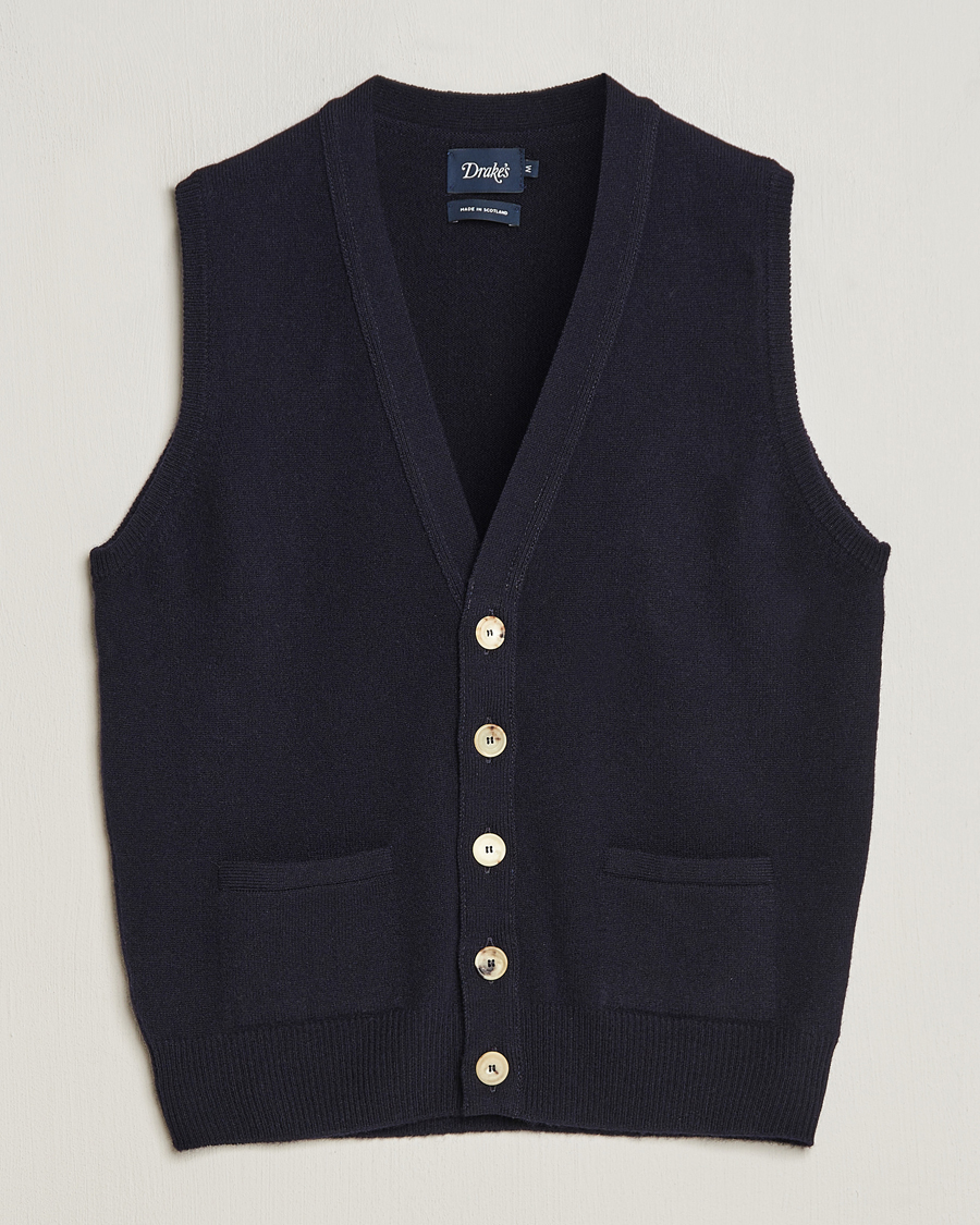 Men | Pullovers | Drake's | Lambswool Vest Cardigan Navy