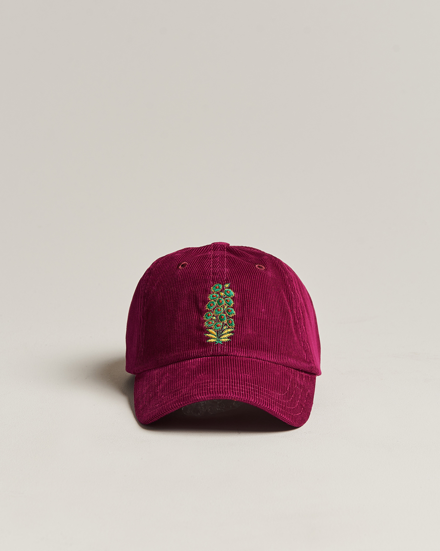 Men | Drake's Flowers Logo Cord Baseball Cap Burgundy | Drake's | Flowers Logo Cord Baseball Cap Burgundy